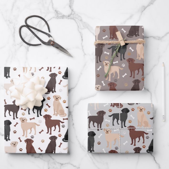 Labrador Retriever Paws and Bones Wrapping Paper S (Front)