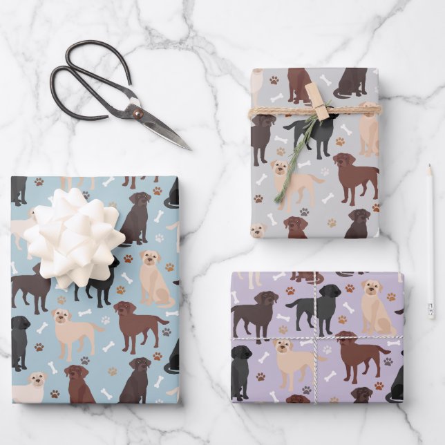 Labrador Retriever Paws and Bones Wrapping Paper Sheets (Front)