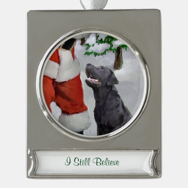 Labrador Retriever Personalized Christmas Silver Plated Banner Ornament (Front)