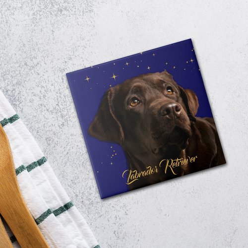 Labrador Retriever Portrait Starry Sky Background Ceramic Tile