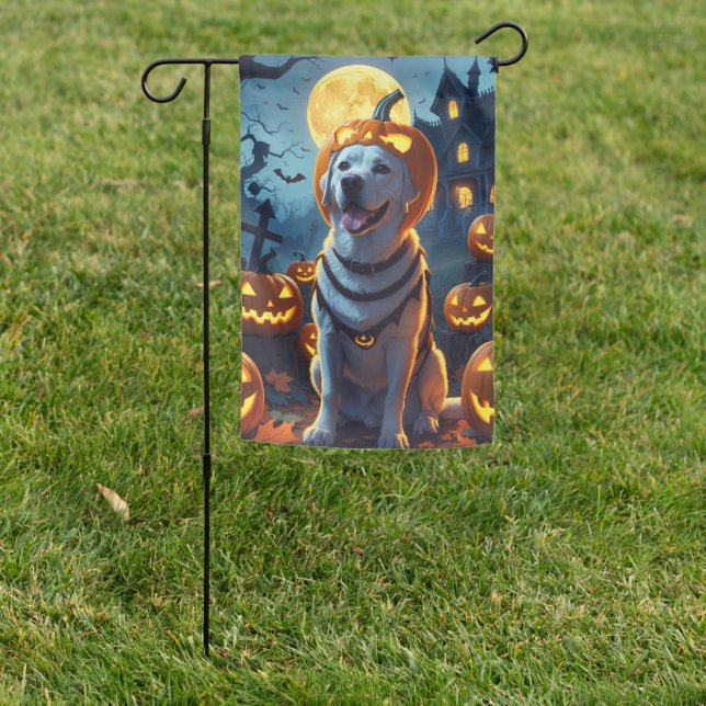 Labrador Retriever Pumpkin Halloween Garden Flag (In SItu)