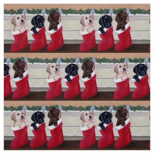 Labrador Retriever Puppies Christmas Painting Fabric
