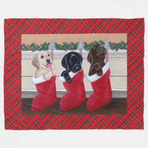 Labrador Retriever Puppies Christmas Painting Fleece Blanket