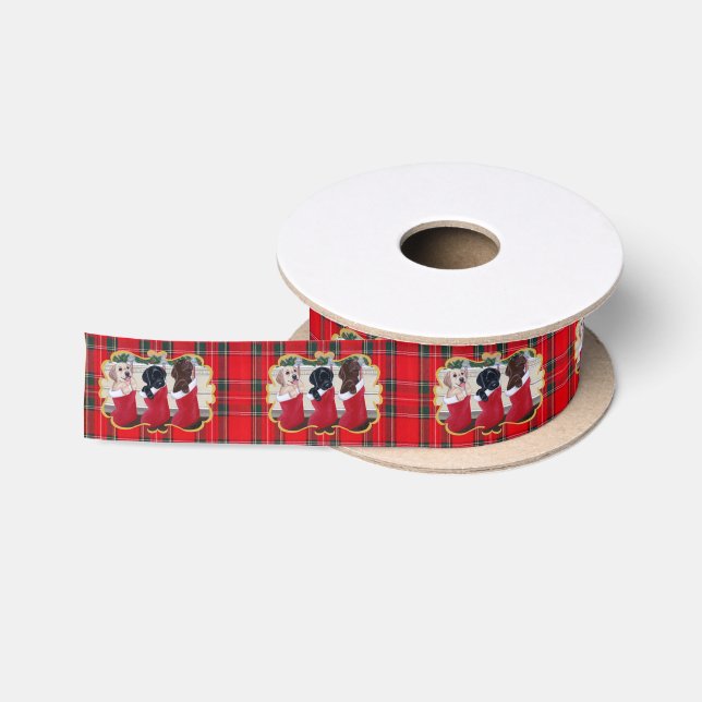 Labrador Retriever Puppies Christmas Painting Satin Ribbon (Spool)