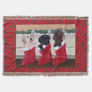 Labrador Retriever Puppies Christmas Painting Throw Blanket