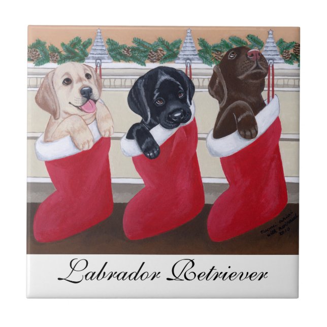 Labrador Retriever Puppies Christmas Tile (Front)