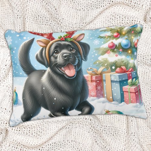 Labrador Retriever Puppy Dog Christmas Scene  Decorative Pillow