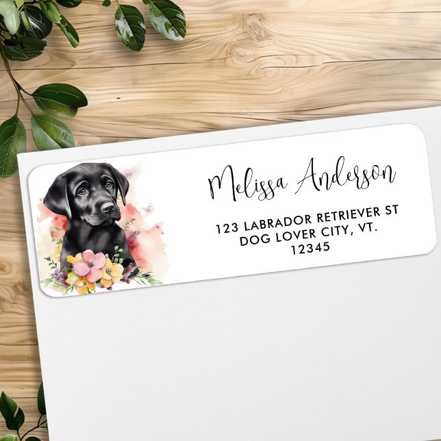 Labrador Retriever Puppy Dog Floral Return Address Label (Creator Uploaded)