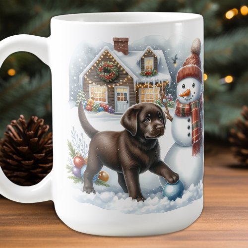 Labrador Retriever Puppy Dog Holiday Snowman Coffee Mug