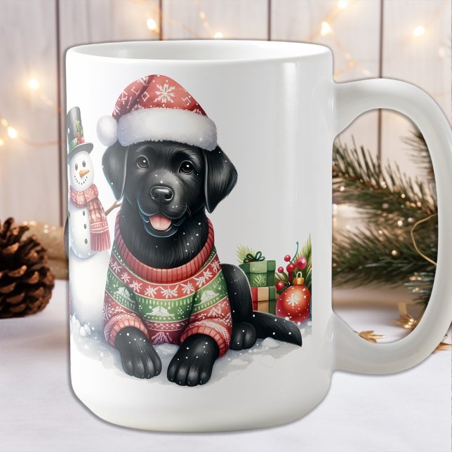 Labrador Retriever Puppy Dog & Snowman Christmas Coffee Mug (Creator Uploaded)
