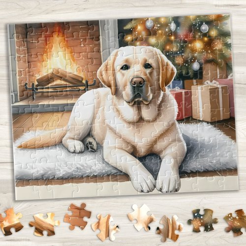 Labrador Retriever Puppy Dog Yellow Lab Christmas Jigsaw Puzzle