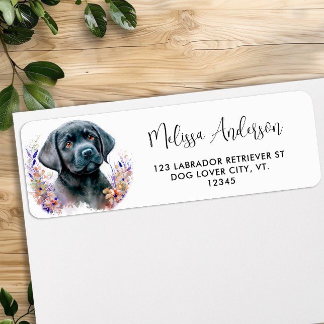Labrador Retriever Puppy Floral Dog Return Address Label (Creator Uploaded)