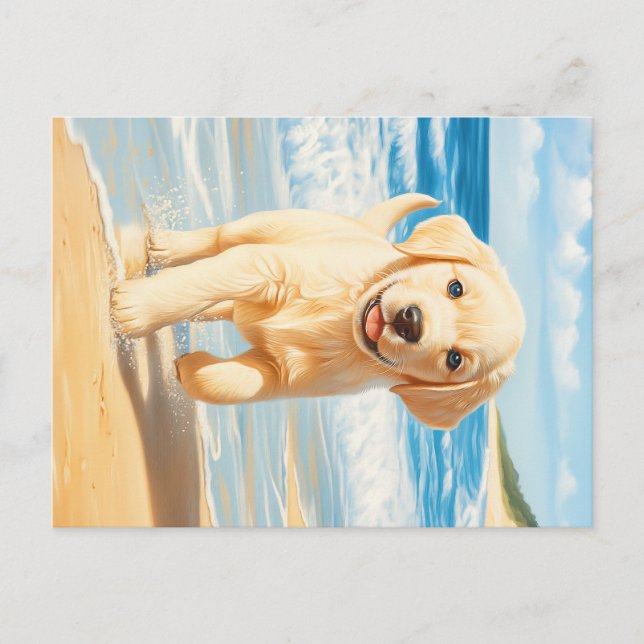 Labrador Retriever Puppy on Beach Postcard (Front)