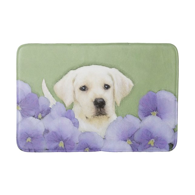 Labrador Retriever Puppy Painting Original Dog Art Bathroom Mat (Front)