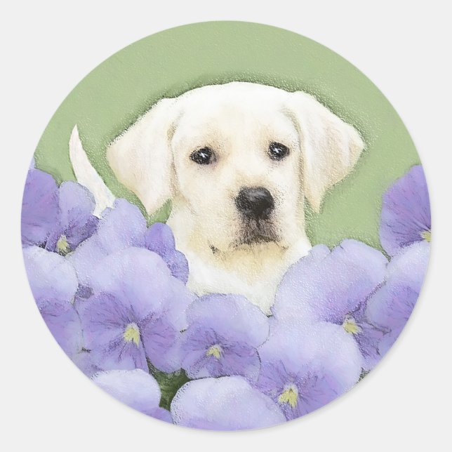 Labrador Retriever Puppy Painting Original Dog Art Classic Round Sticker (Front)