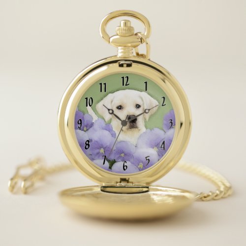 Labrador Retriever Puppy Painting Original Dog Art Pocket Watch