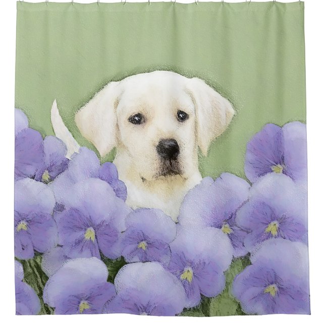 Labrador Retriever Puppy Painting Original Dog Art Shower Curtain (Front)