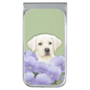 Labrador Retriever Puppy Painting Original Dog Art Silver Finish Money Clip