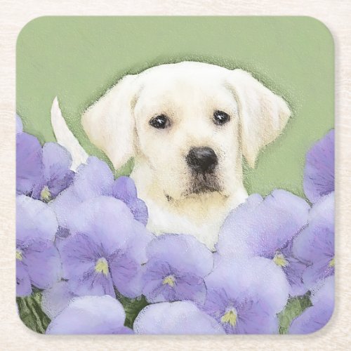 Labrador Retriever Puppy Painting Original Dog Art Square Paper Coaster