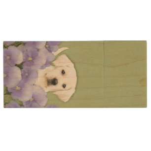 Labrador Retriever Puppy Painting Original Dog Art Wood Flash Drive