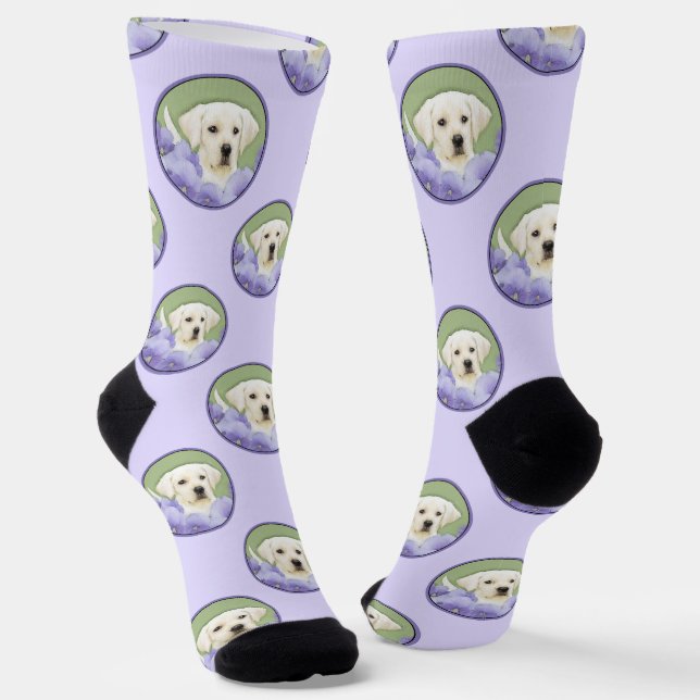 Labrador Retriever Puppy Painting Yellow Dog Art Socks (Angled)