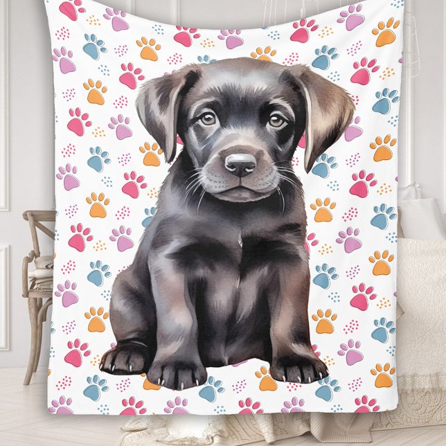 Labrador Retriever Puppy Paw Prints Dog Lover Fleece Blanket (Creator Uploaded)