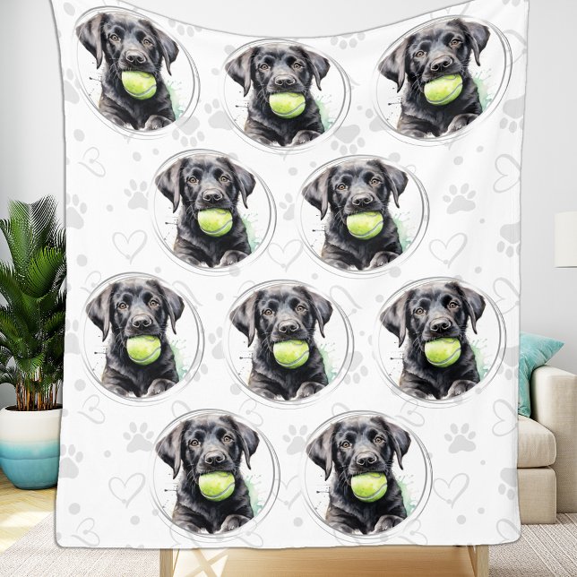 Labrador Retriever Puppy Tennis Ball Pattern Dog Fleece Blanket (Creator Uploaded)