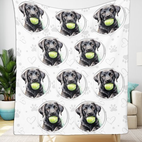 Labrador Retriever Puppy Tennis Ball Pattern Dog Fleece Blanket