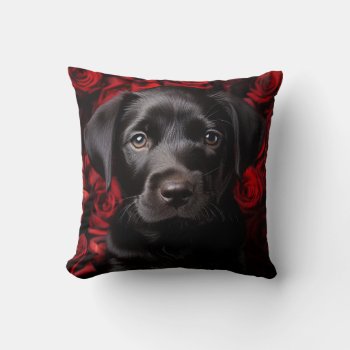 Labrador Retriever Puppy With Roses Throw Pillow by petsArt at Zazzle