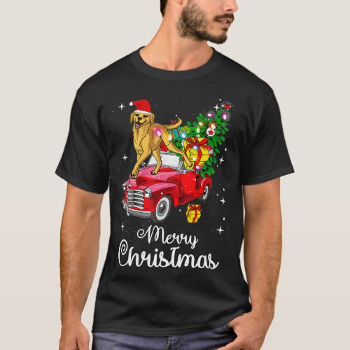 Labrador Retriever Rides Red Truck Christmas Pajam T_Shirt