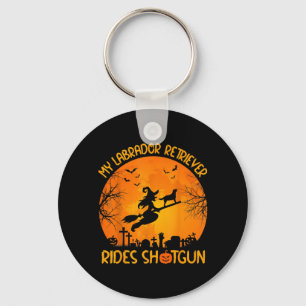 Labrador Retriever Rides Shot Witch Dog Halloween Keychain