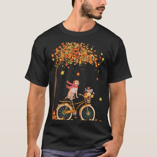 Labrador Retriever Riding Bicycle Autumn Leaves Cu T_Shirt
