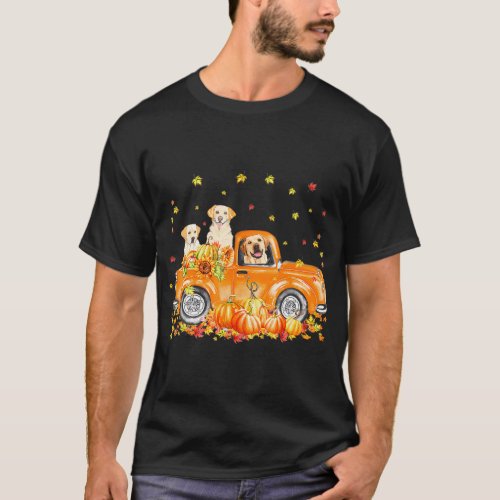 Labrador Retriever Riding Truck Pumpkin Autumn T_Shirt