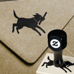 Labrador Retriever Running with Stick   Cute Dog Rubber Stamp