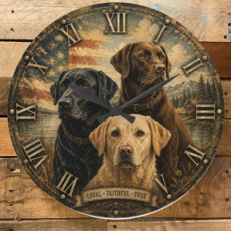 Labrador Retriever Rustic American Flag Large Clock