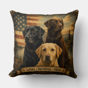 Labrador Retriever Rustic American Flag Throw Pillow