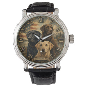 Labrador Retriever Rustic American Flag Watch