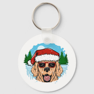 Labrador Retriever santa claus hat illustration Keychain
