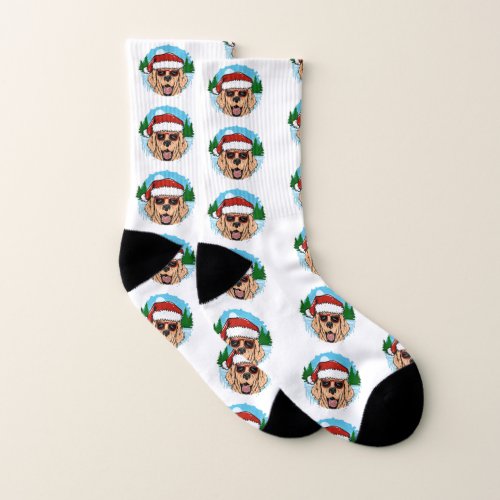 Labrador Retriever santa claus hat illustration Socks