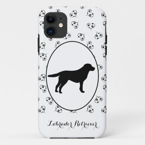 Labrador Retriever Silhouette and Hearts iPhone 11 Case