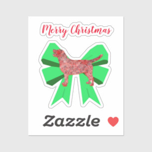 Labrador Retriever Silhouette Green Bow Christmas Sticker