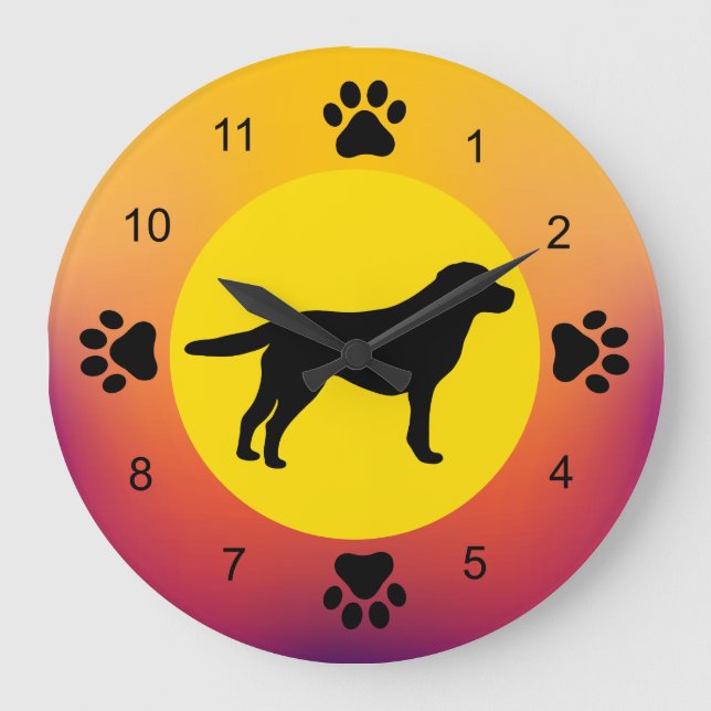 Labrador Retriever Silhouette Sunset Colors Large Clock (Front)