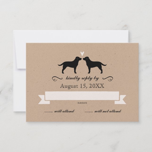 Labrador Retriever Silhouettes Wedding RSVP Card (Front)