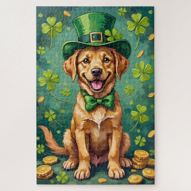 Labrador Retriever St Patrick’s Day Lucky Dog Jigsaw Puzzle (Vertical)
