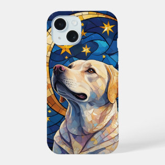 Labrador Retriever Stained Glass Night Sky Moon iPhone 15 Case