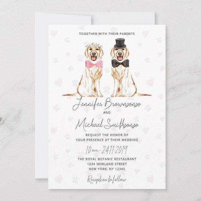 Labrador retriever theme paw heart dog wedding invitation (Front)
