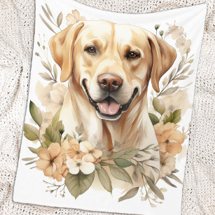 Labrador Retriever Vintage Floral Dog Lover Fleece Blanket
