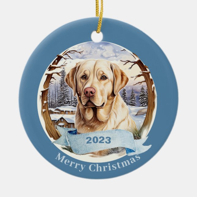 Labrador Retriever watercolor dog art Ceramic Ornament (Front)