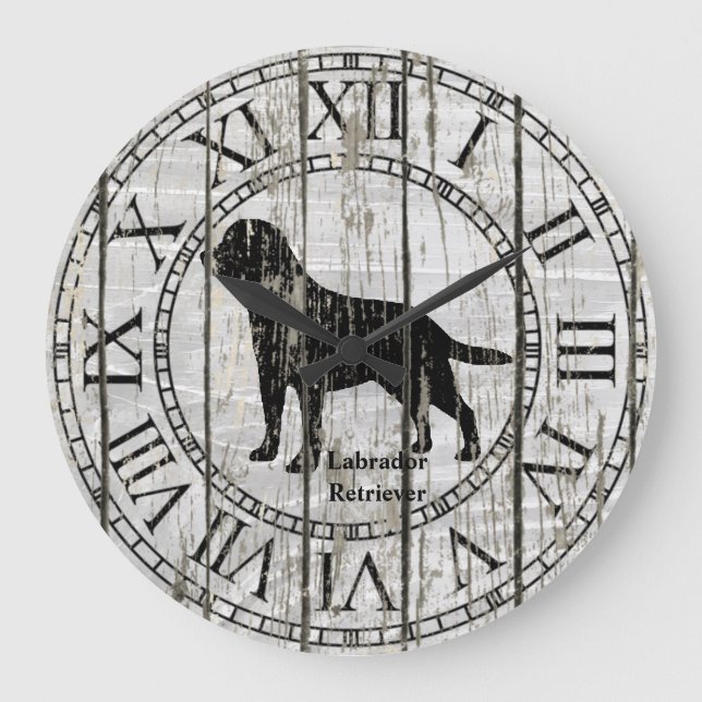 Labrador Retriever Weathered Wood Large Clock (Front)