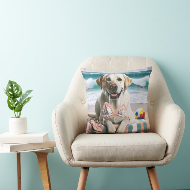 Labrador Retriever With Bikini Top Throw Pillow (Chair)
